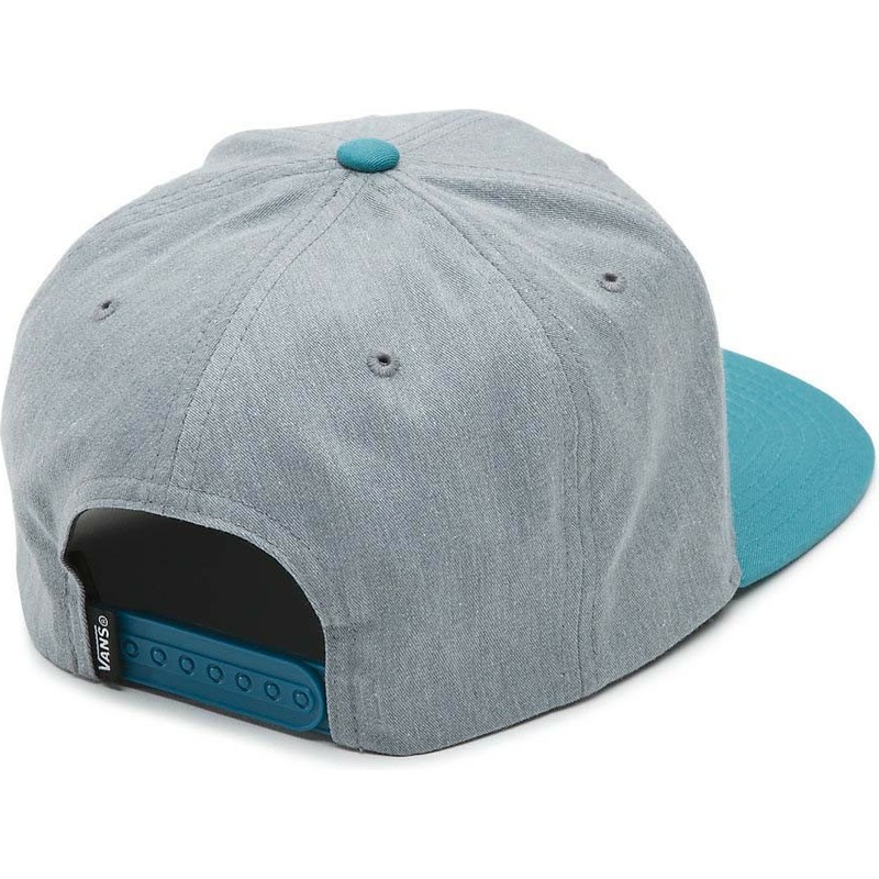 cappellino-visiera-piatta-grigio-snapback-con-visiera-blu-e-con-logo-lettere-drop-v-di-vans