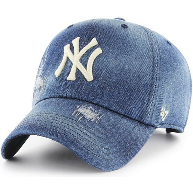 cappellino-visiera-curva-blu-marino-denim-di-new-york-yankees-mlb-clean-up-loughlin-di-47-brand