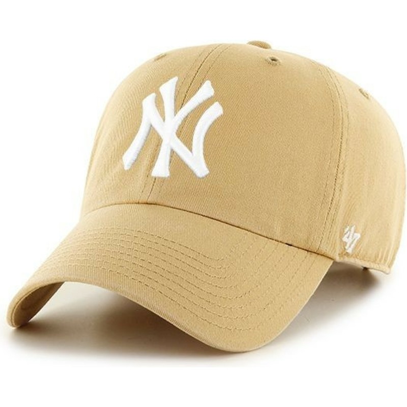 cappellino-visiera-curva-marrone-chiaro-di-new-york-yankees-mlb-clean-up-di-47-brand