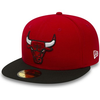 Cappellino visiera piatta rosso aderente 59FIFTY Essential di Chicago Bulls NBA di New Era