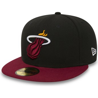 Cappellino visiera piatta nero aderente 59FIFTY Essential di Miami Heat NBA di New Era
