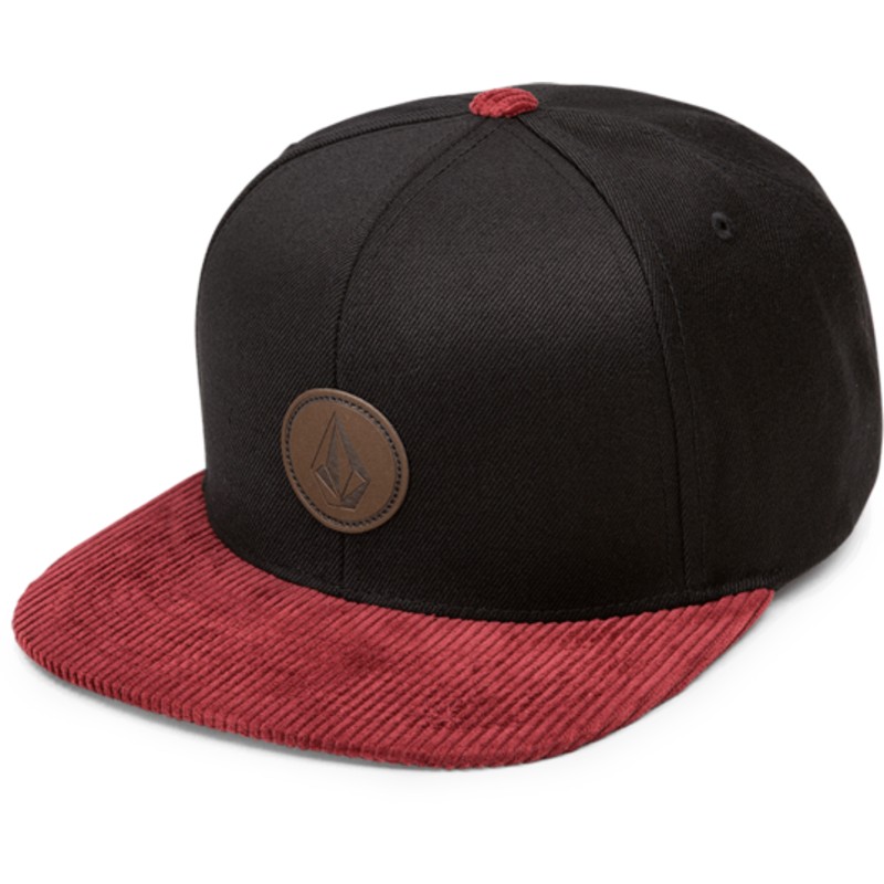 cappellino-visiera-piatta-nero-snapback-con-visiera-rossa-quarter-fabric-cabernet-di-volcom