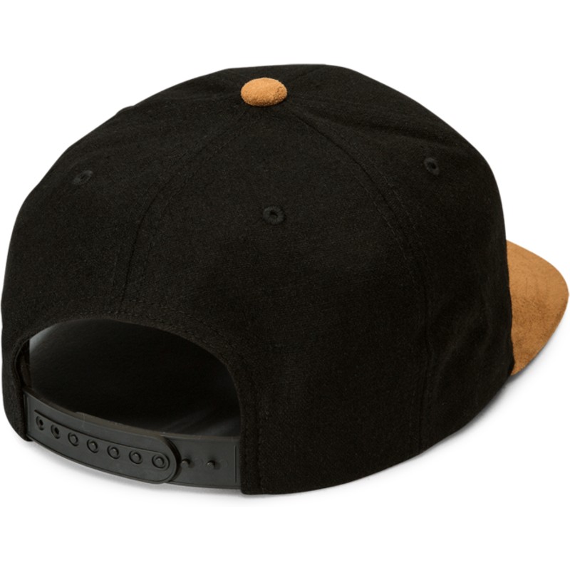 cappellino-visiera-piatta-nero-snapback-con-visiera-marrone-quarter-fabric-charred-di-volcom