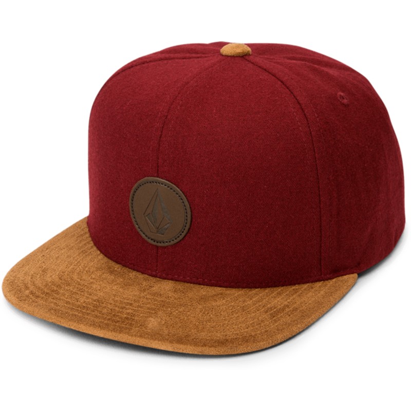 cappellino-visiera-piatta-rosso-snapback-con-visiera-marrone-quarter-fabric-crimson-di-volcom