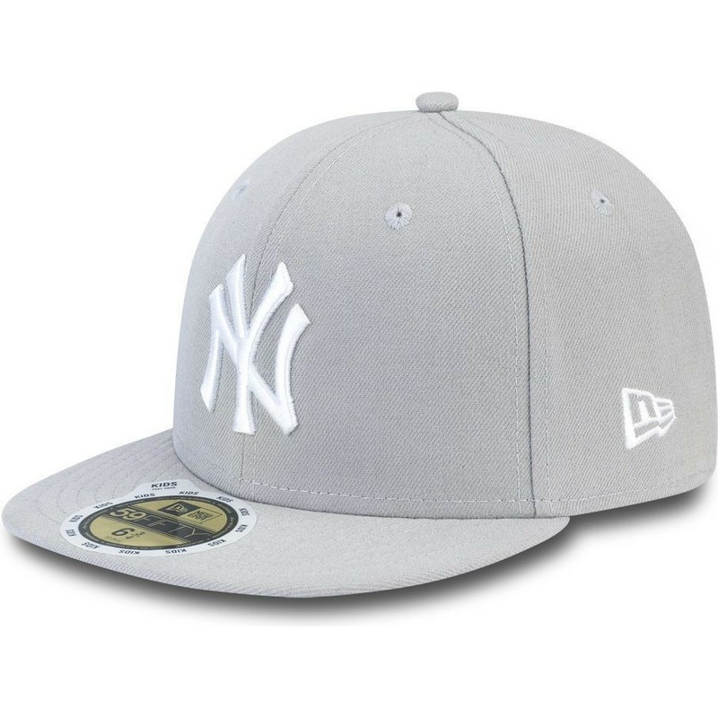 cappellino-visiera-piatta-grigio-aderente-con-logo-bianco-per-bambino-59fifty-essential-di-new-york-yankees-mlb-di-new-era